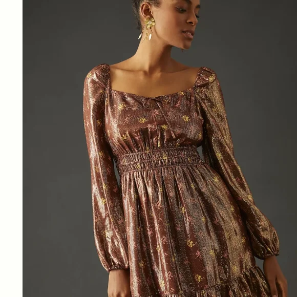 PAIGE Women's Noah Dress - Bronze Dust Multi Silk | Floral Pattern | Size Small | Long Sleeves PAIGE Women's Noah Dress - Bronze Dust Multi Silk | Floral Pattern | Size Small | Long Sleeves